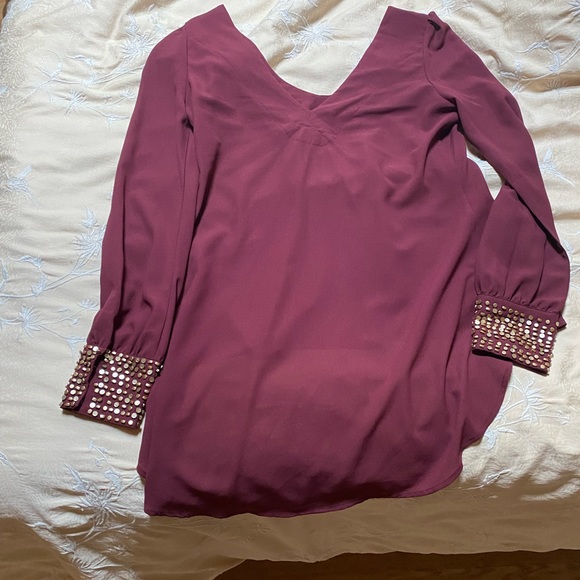 Asymmetric maroon blouse w embellished cuffs - Medium - Picture 7 of 9